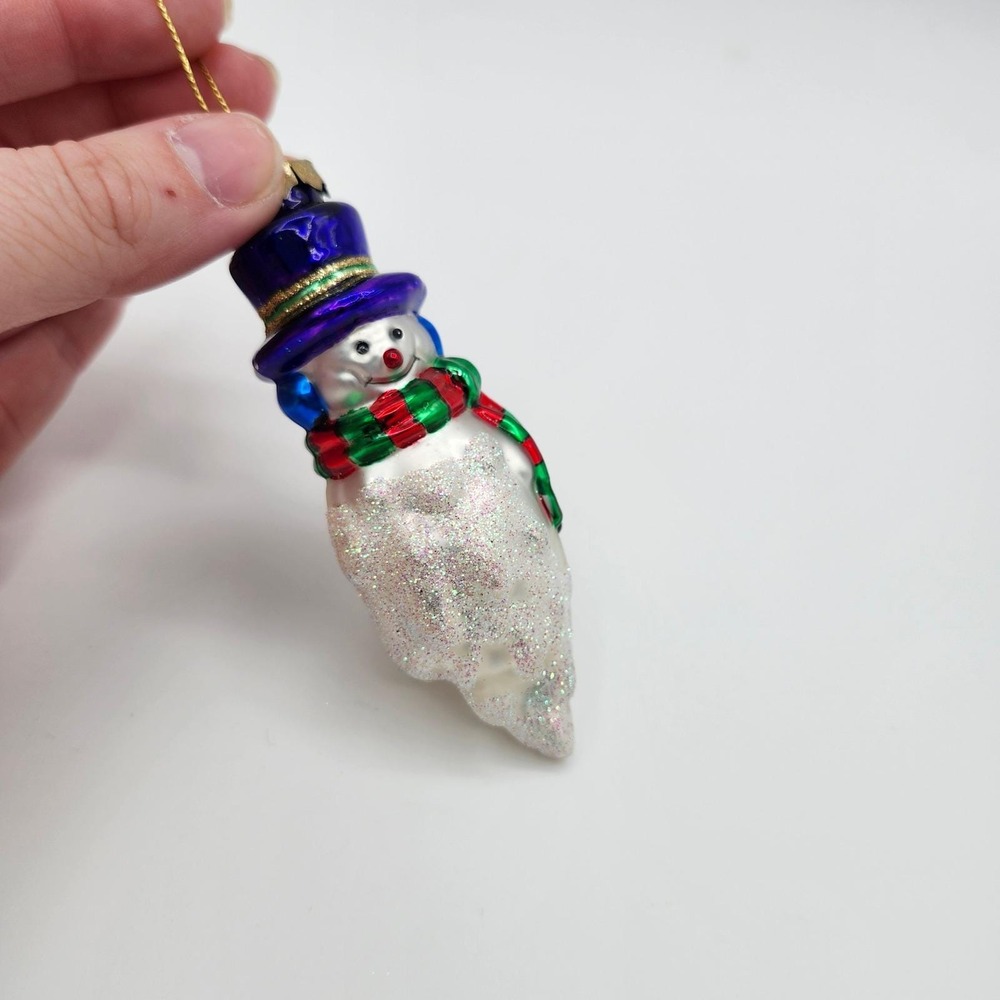 Lubeck Glass Snowman Ornament Vintage Blue Purple Hat Glitter Scarf